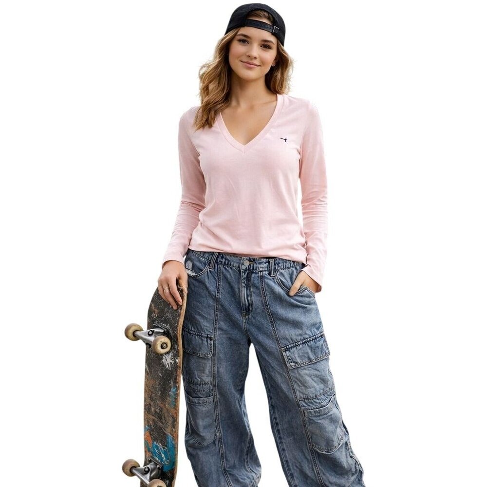 Kensie Jeans Women Cargo Jeans Size 10/30 Blue Acide Wash Baggy Wide Leg Hi-Rise